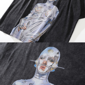 Hajime Sorayama Y2K Aesthetic Graphic Tee - Retro Futuristic Art Shirt for Trendy Outfits