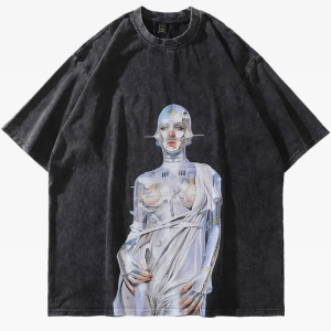 Hajime Sorayama Y2K Aesthetic Graphic Tee - Retro Futuristic Art Shirt for Trendy Outfits