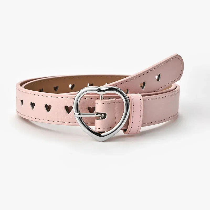 Heart Buckle Y2K Leather Belt - Trendy Accessory for Coquette and Grunge Aesthetics