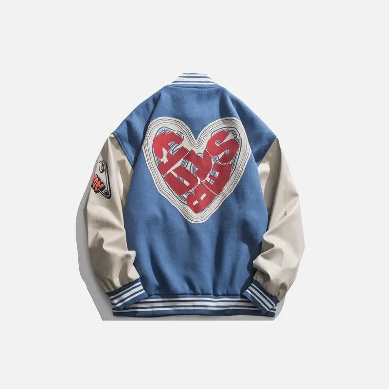 Heart Letter Print Y2K Varsity Jacket - Trendy Coquette Aesthetic Outerwear for Stylish Looks