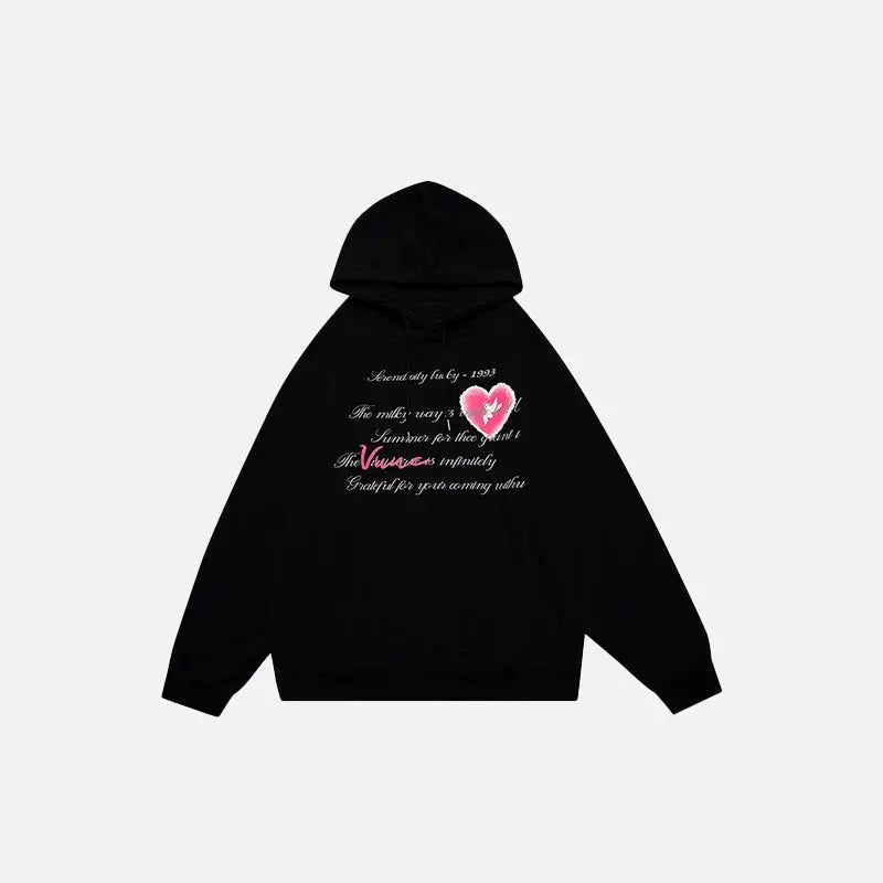 Heart Poetry Graphic Print Y2K Hoodie - Aesthetic Cozy Top for Y2K Fashion Lovers