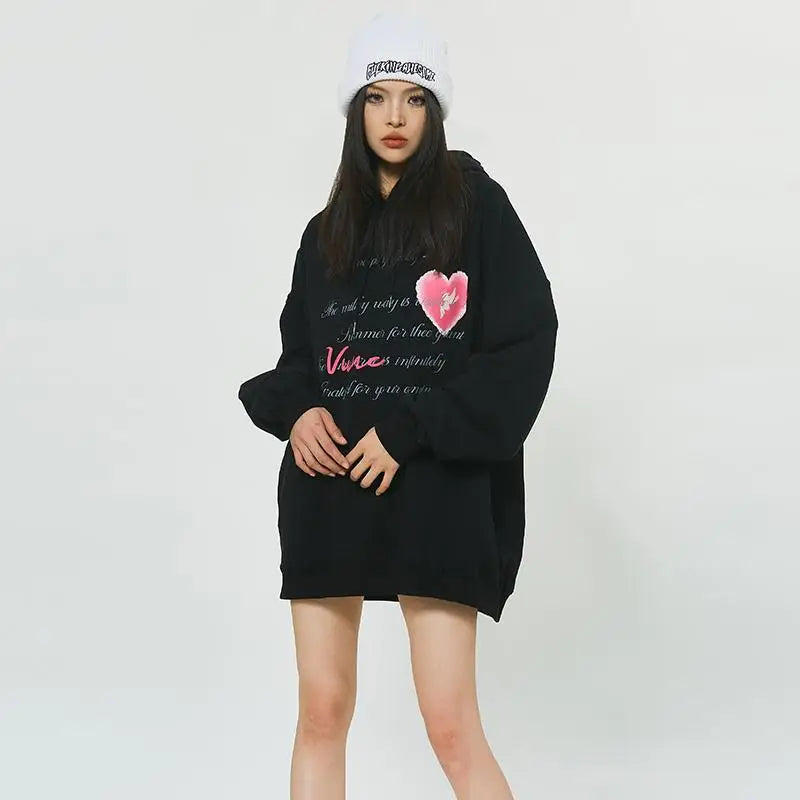 Heart Poetry Graphic Print Y2K Hoodie - Aesthetic Cozy Top for Y2K Fashion Lovers