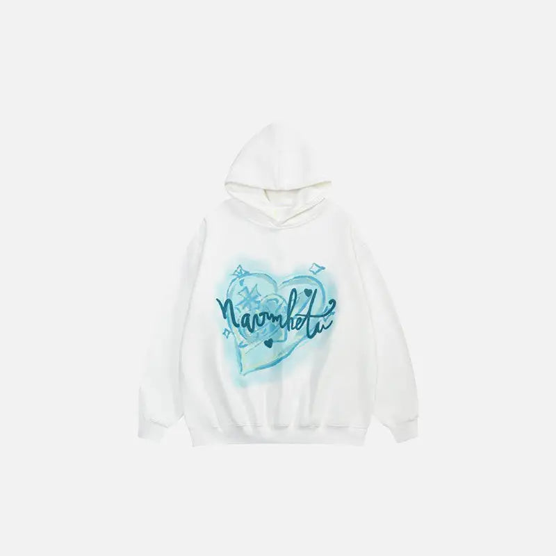 Heart Printed Oversized Y2K Hoodie - Cute and Comfy for Coquette Aesthetic Outfits