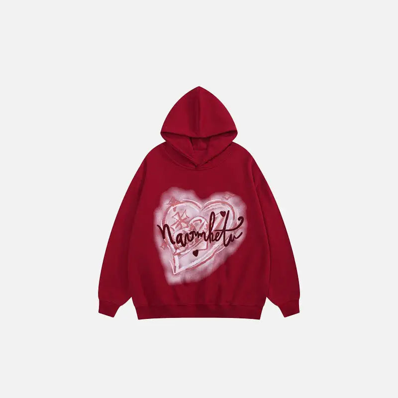 Heart Printed Oversized Y2K Hoodie - Cute and Comfy for Coquette Aesthetic Outfits