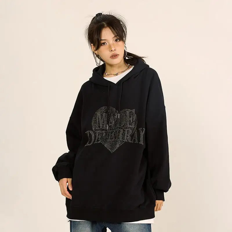 Heart-Shaped Letter Print Y2K Hoodie - Cute and Comfy Aesthetic Top for Trendy Outfits