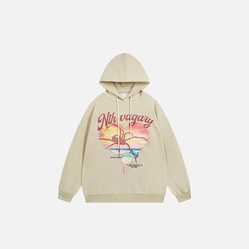 Heart-Shaped Spider Graphic Hoodie in Y2K Aesthetic - Cute and Comfy Style