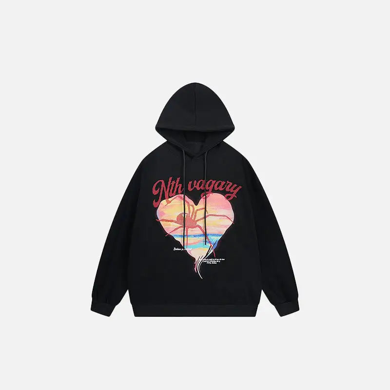 Heart-Shaped Spider Graphic Hoodie in Y2K Aesthetic - Cute and Comfy Style