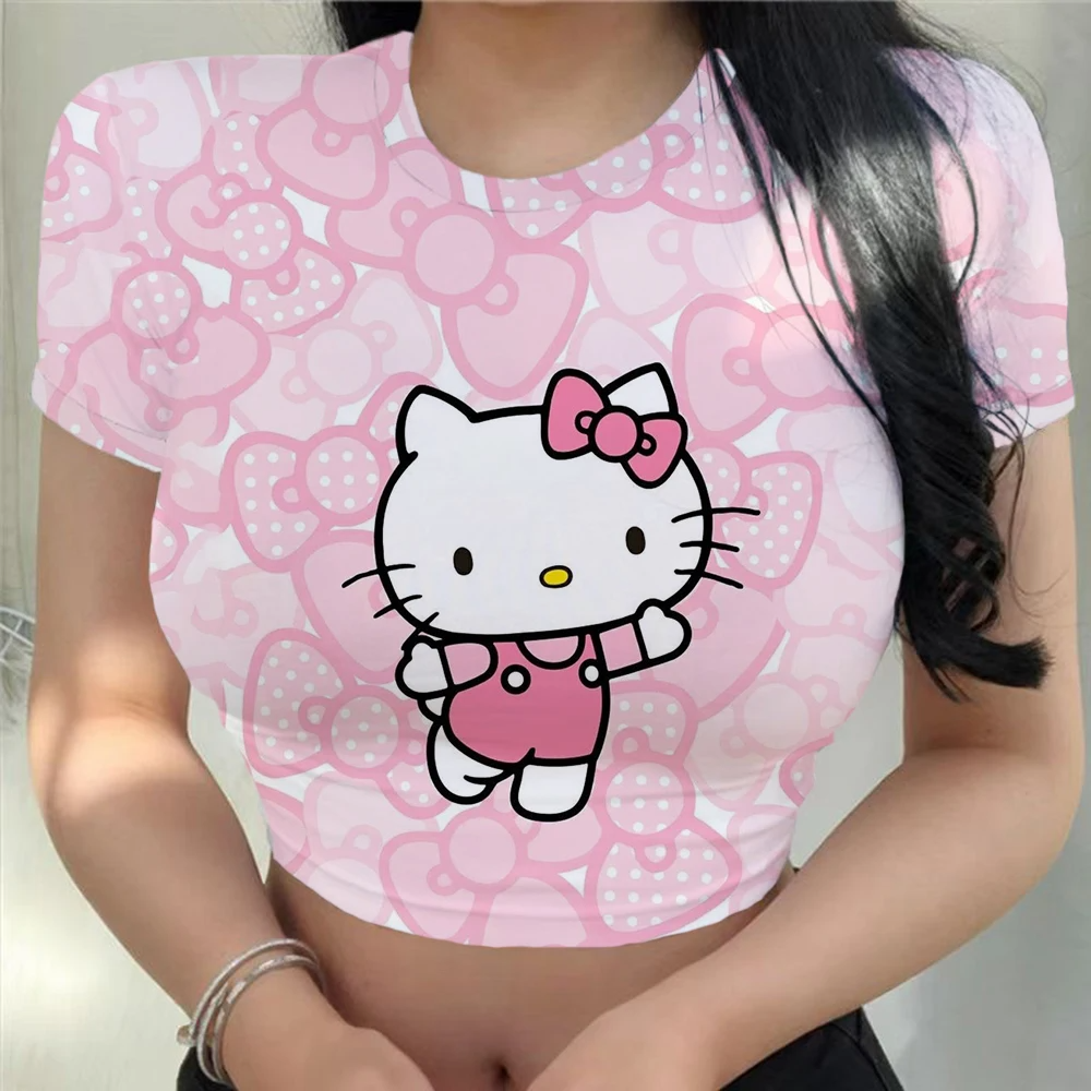 Hello Kitty Y2K Crop Top - Cute Aesthetic Tee for Coquette and Grunge Styles