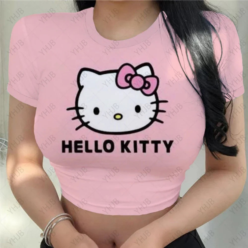 Hello Kitty Y2K Crop Top - Cute Aesthetic Tee for Coquette and Grunge Styles