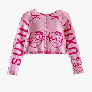 Hello Kitty Y2K Cropped Sweater - Cute Aesthetic Top for Y2K Fashion Lovers