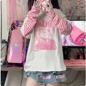 Hello Kitty Y2K Graphic Tee - Cute Vintage Aesthetic Top for Trendy Outfits