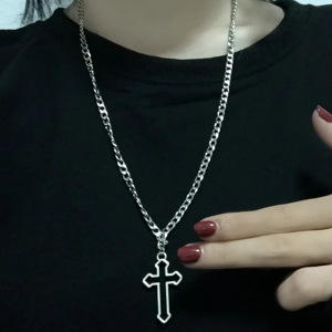 Hollow Cross Necklace - Y2K Aesthetic Jewelry for Coquette and Grunge Styles