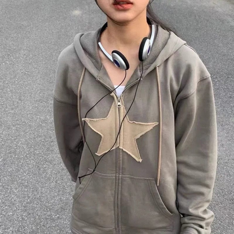 Hooded Star Jacket in Y2K Style - Trendy Grunge Aesthetic Outerwear for Fashion Lovers