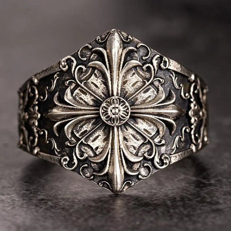 Iris Silver Carved Flower Ring - Y2K Aesthetic Jewelry for Coquette and Grunge Styles