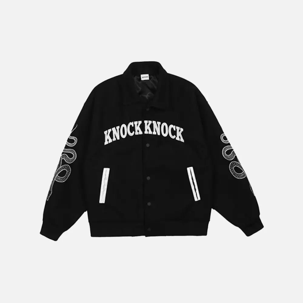 Knock Knock Who Dat Y2K Jacket - Trendy Grunge Aesthetic Outerwear for Stylish Looks