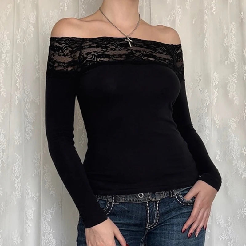 Lace Off the Shoulder Top - Y2K Fashion Cute Crop Top for Coquette Aesthetic Outfits