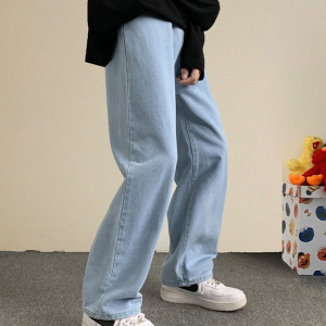 Light Blue Y2K Loose Jeans for a Comfy Grunge Aesthetic Look and Effortless Style