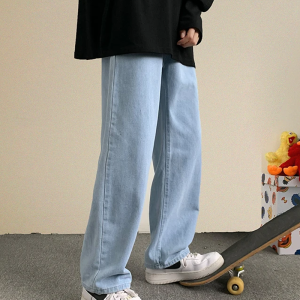 Light Blue Y2K Loose Jeans for a Comfy Grunge Aesthetic Look and Effortless Style