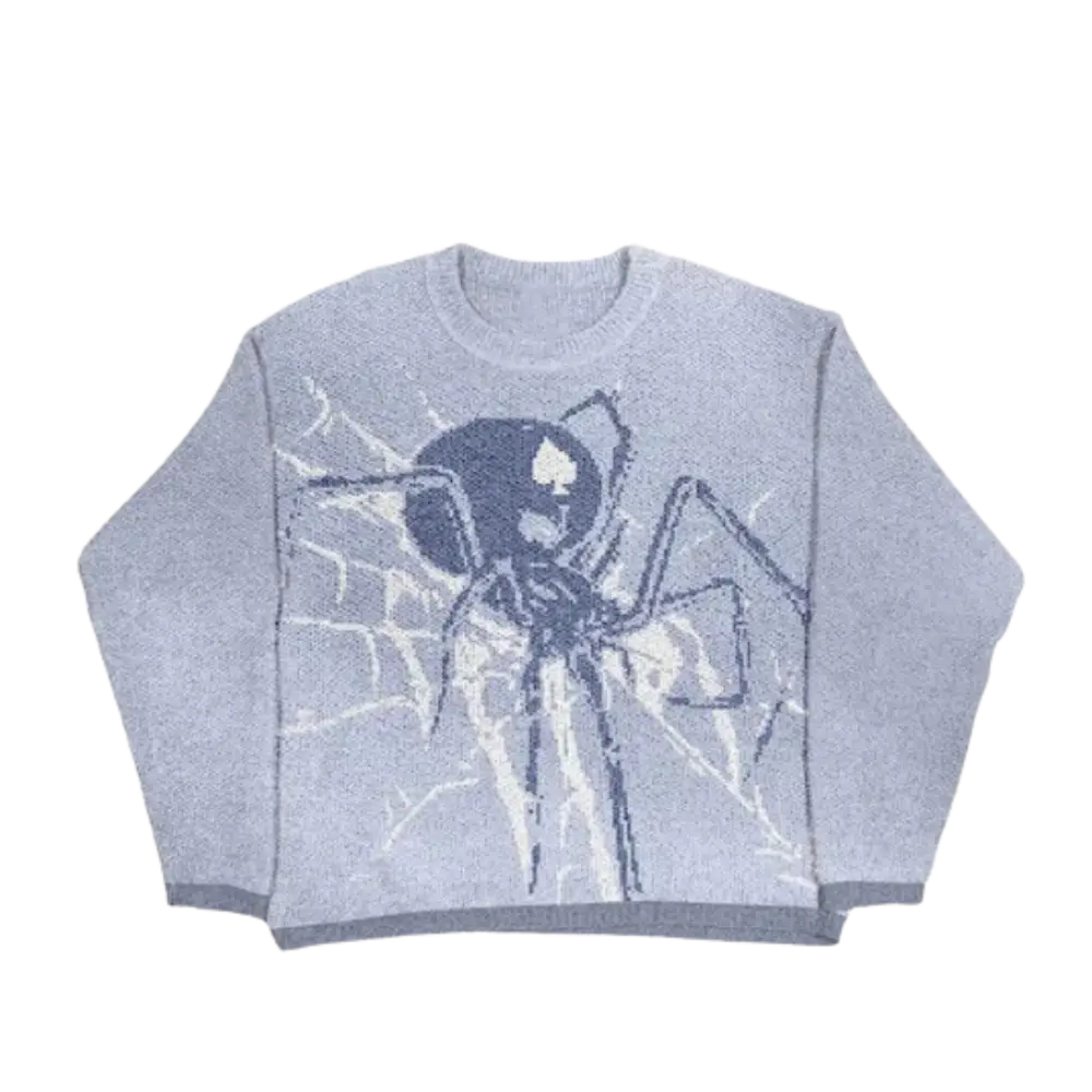 Light Blue Y2K Spider Sweater - Heavy 400gsm Cozy Knit for Trendy Aesthetic Looks