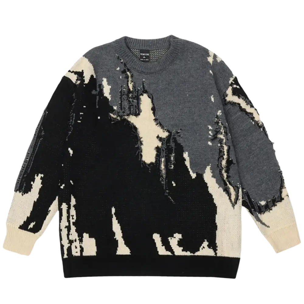 Limited Edition Y2K Ripped Pattern 500gsm Sweater - Trendy Grunge Aesthetic Top