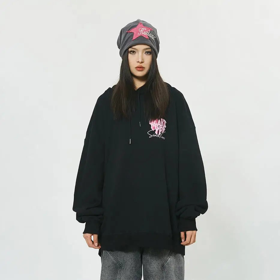 Loose Peach Heart Washed Y2K Hoodie - Cute and Comfy for Coquette Aesthetic Lovers