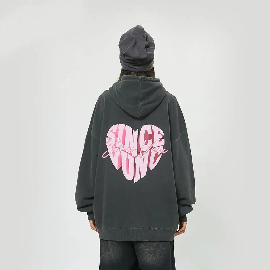 Loose Peach Heart Washed Y2K Hoodie - Cute and Comfy for Coquette Aesthetic Lovers