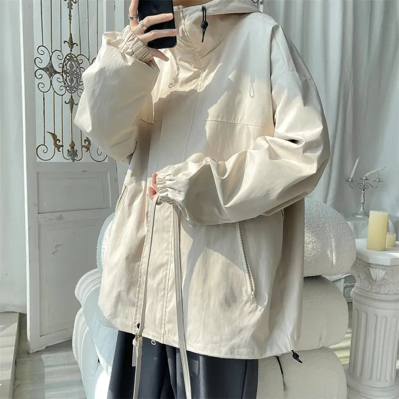 Loose Y2K Hooded Windbreaker Jacket for Trendy Aesthetic Outfits and Comfy Style