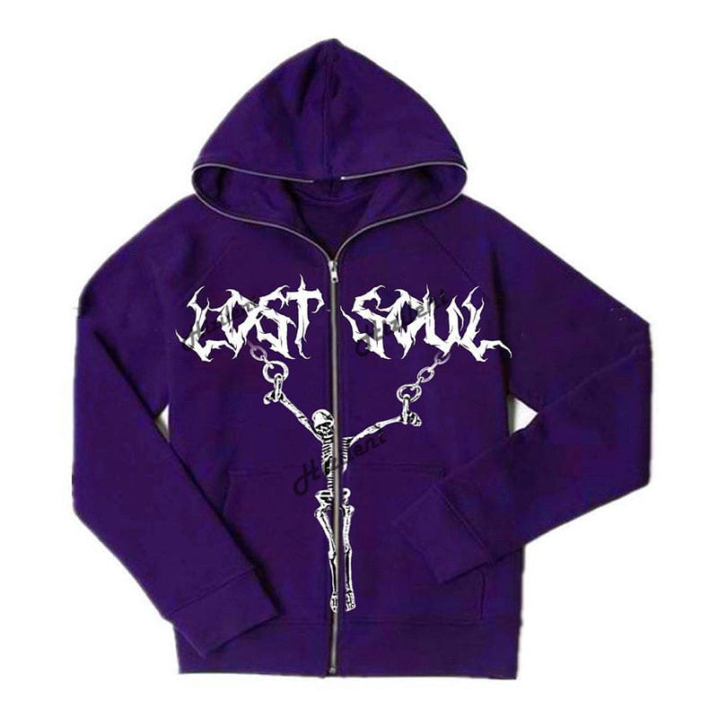 Lost Soul Y2K Aesthetic Zip Up Hoodie - Trendy Grunge Style for Unique Outfits