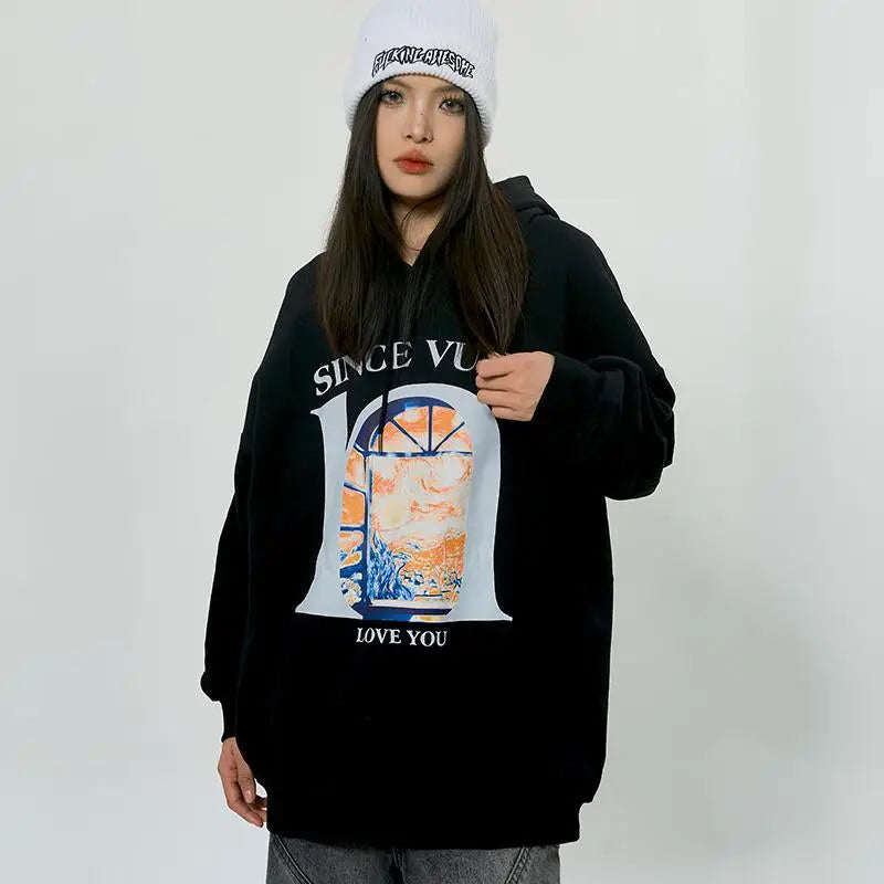 Love You Graphic Print Hoodie - Y2K Aesthetic Comfy Top for Trendy Outfits