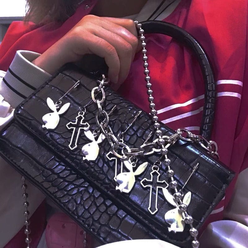 Metal Cross Y2K Handbag: Edgy Grunge Aesthetic Accessory for Y2K Fashion Lovers