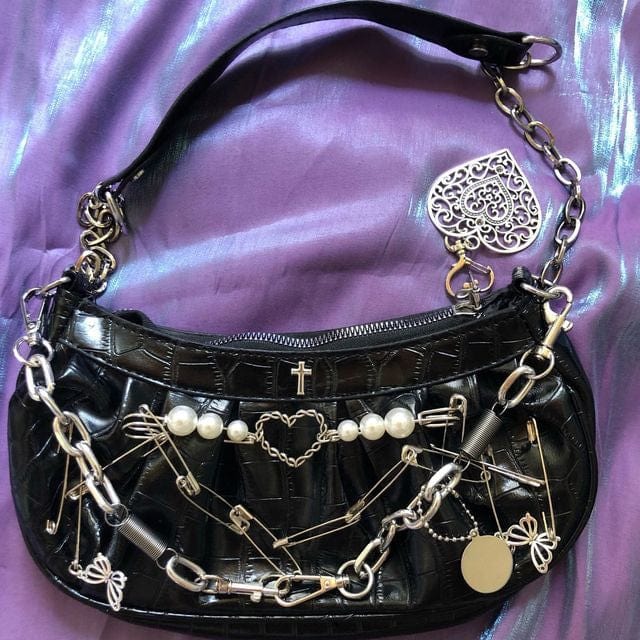 Metallic Y2K Aesthetic Shoulder Bag for Trendy Outfits and Stylish Looks