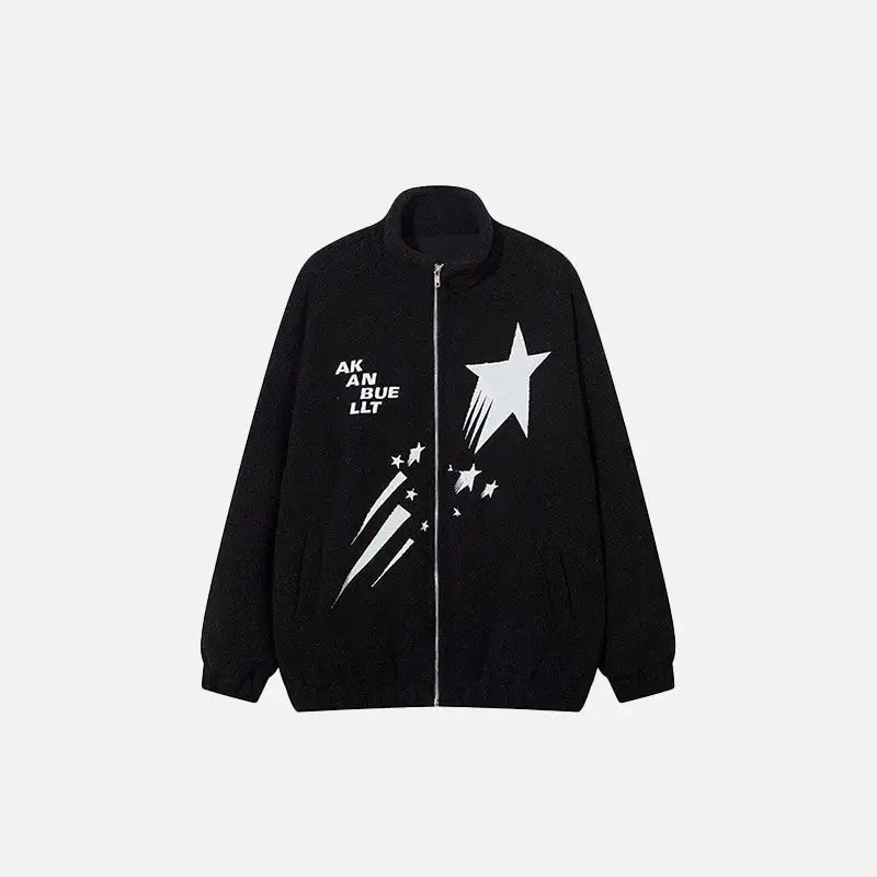 Meteor Star Print Fleece Jacket - Y2K Aesthetic Cozy Outerwear for Trendy Looks