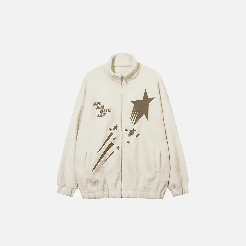 Meteor Star Print Fleece Jacket - Y2K Aesthetic Cozy Outerwear for Trendy Looks