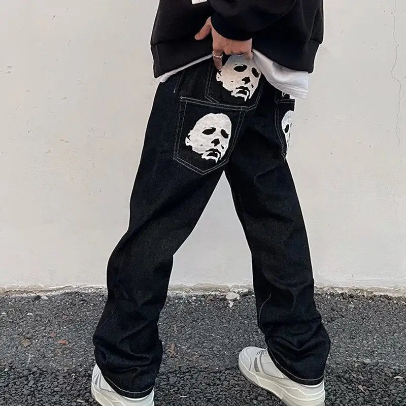 Michael Myers Y2K Graphic Baggy Jeans - Retro Grunge Aesthetic for Trendy Outfits