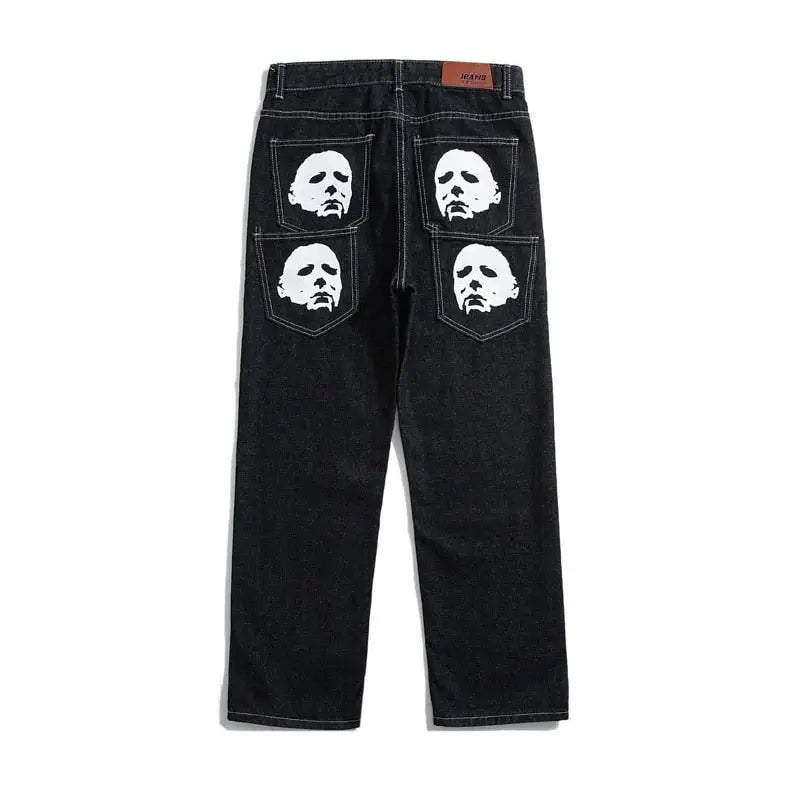 Michael Myers Y2K Graphic Baggy Jeans - Retro Grunge Aesthetic for Trendy Outfits