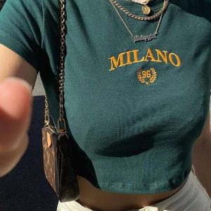 Milano Green Y2K Crop Top - Trendy Coquette Aesthetic for Stylish Outfits