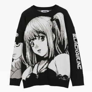 Misa Amane Y2K Aesthetic Sweater - Cute Grunge Style Knit Top for Trendy Outfits