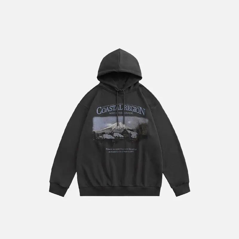 Mount Fuji Graphic Print Y2K Hoodie - Aesthetic Streetwear for Trendy Outfits