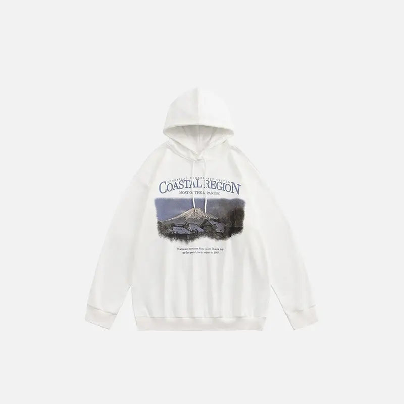 Mount Fuji Graphic Print Y2K Hoodie - Aesthetic Streetwear for Trendy Outfits