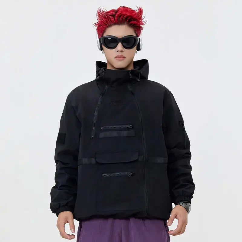 Multi-Pocket Irregular Zip-Up Hoodie in Y2K Style for Trendy Aesthetic Outfits