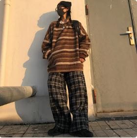 Oversized Striped Y2K Sweater for Cozy Grunge Aesthetic and Vintage Vibes