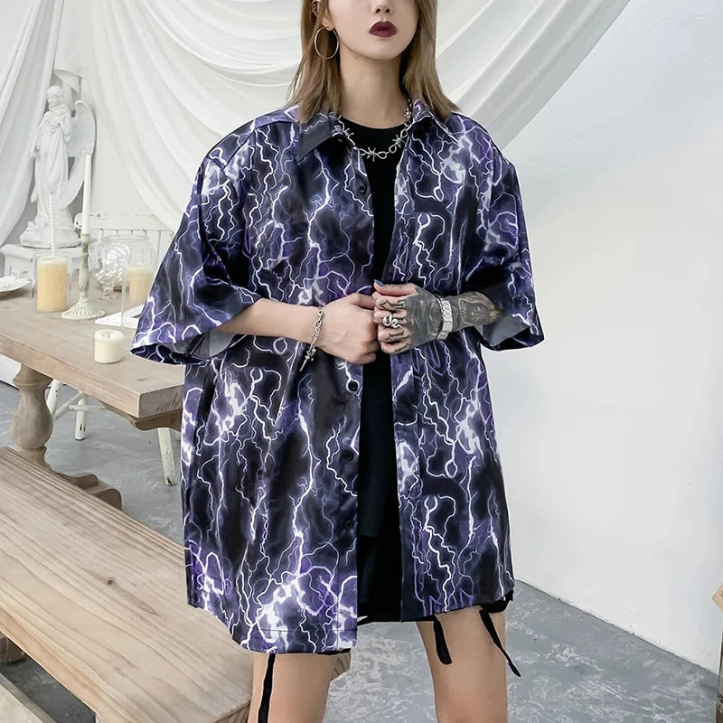 Oversized Y2K Aesthetic Button-Up Shirt for Trendy Coquette and Grunge Outfits