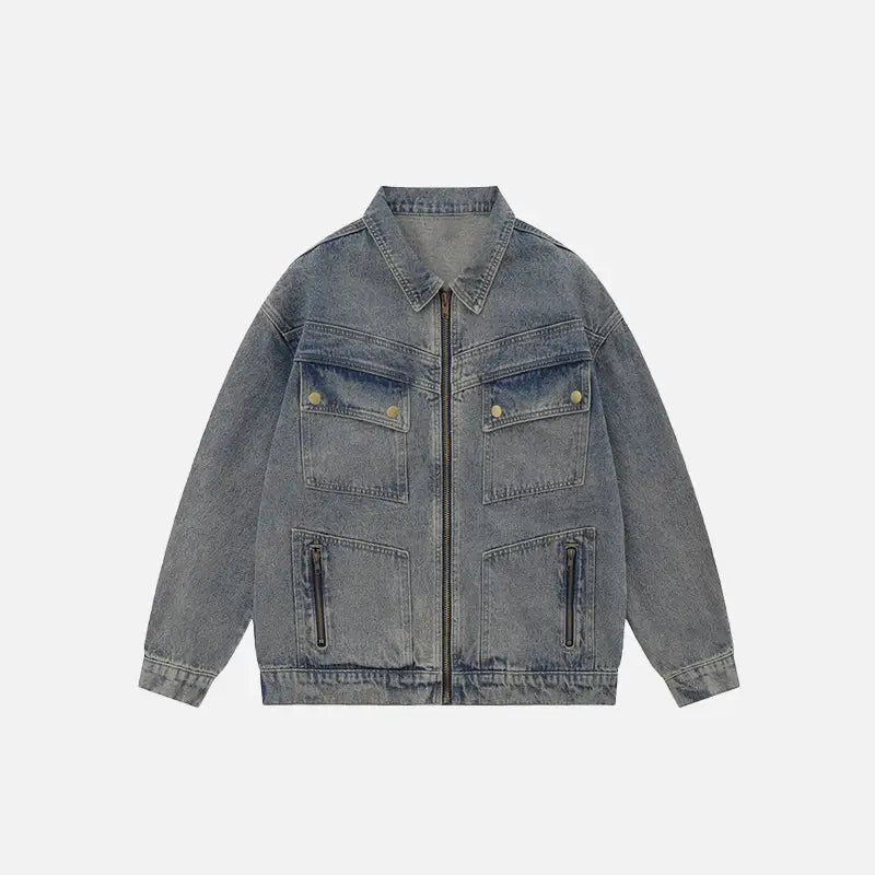 Oversized Y2K Denim Jacket in Washed Solid Style - Trendy Grunge Aesthetic Outerwear