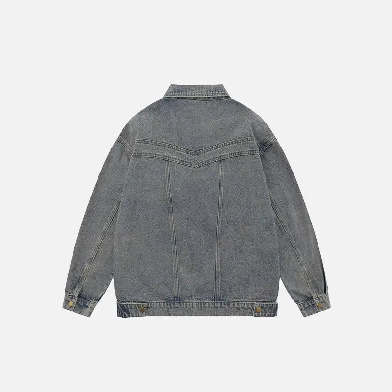 Oversized Y2K Denim Jacket in Washed Solid Style - Trendy Grunge Aesthetic Outerwear