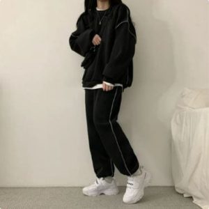 Oversized Y2K Hoodie Tracksuit for Comfy Grunge Aesthetic Outfits and Casual Style