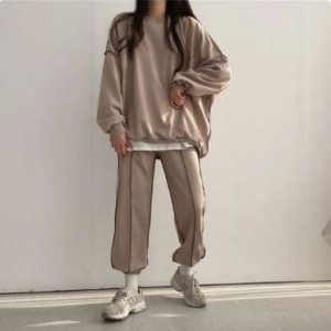 Oversized Y2K Hoodie Tracksuit for Comfy Grunge Aesthetic Outfits and Casual Style