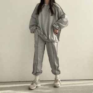 Oversized Y2K Hoodie Tracksuit for Comfy Grunge Aesthetic Outfits and Casual Style