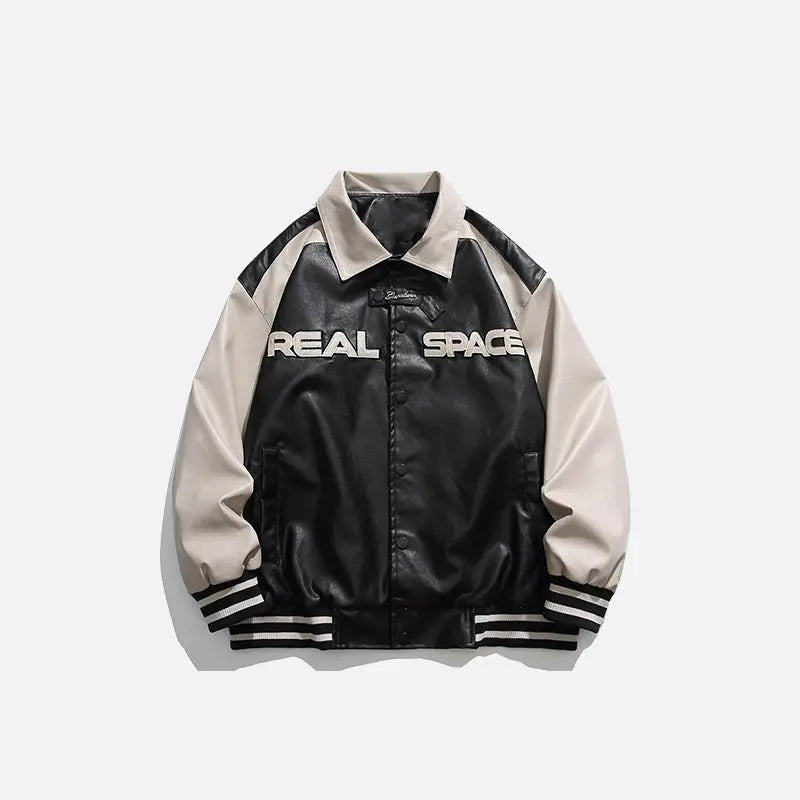 Oversized Y2K Leather Varsity Jacket for Trendy Grunge and Coquette Aesthetic Styles