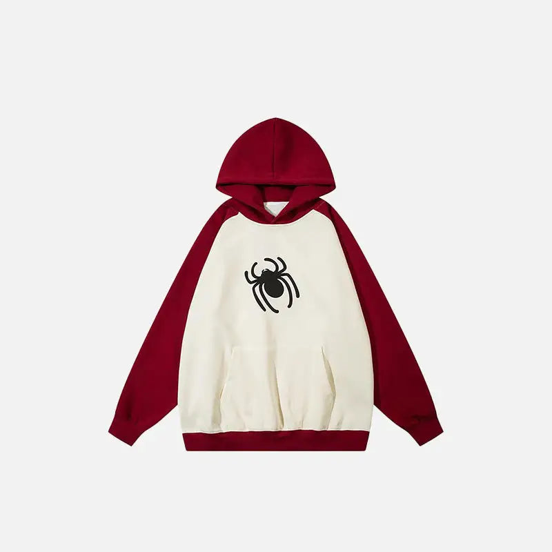 Oversized Y2K Spider Print Hoodie for Grunge Aesthetic and Cozy Style