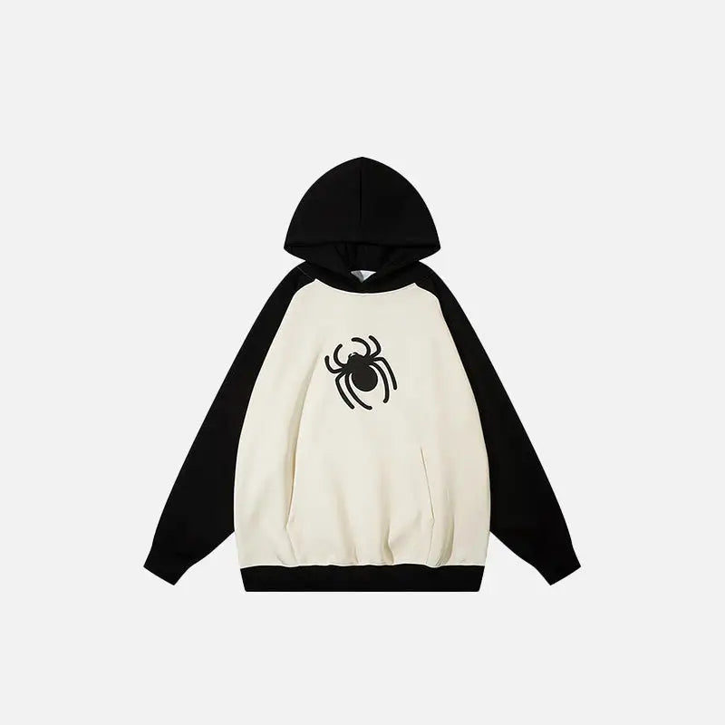 Oversized Y2K Spider Print Hoodie for Grunge Aesthetic and Cozy Style